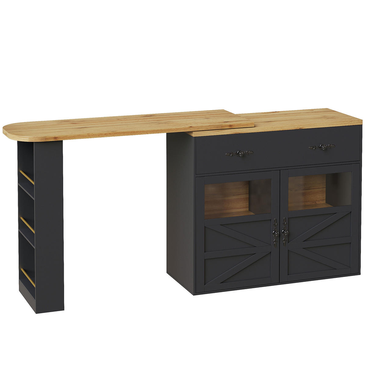 KÜCHENINSEL Schwarz 138-204x39x104 cm drehbar mit Stauraum - Schwarz, Holz (39/104/204cm) - SHOPENTRA