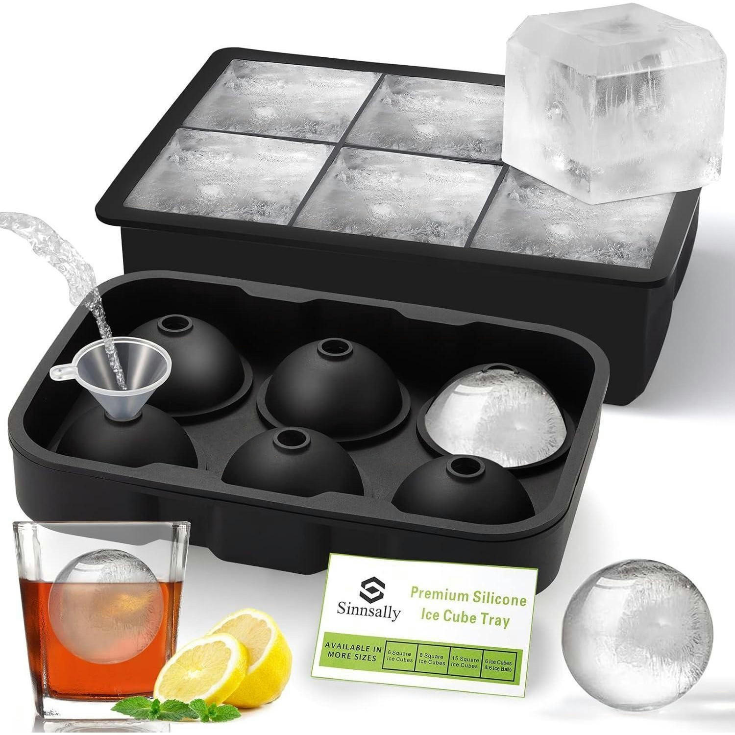 EISWÜRFELFORM Silikon XXL 6er Set Eisbälle & 6er Set Eiswürfel - Schwarz, Kunststoff (12/10/20cm)