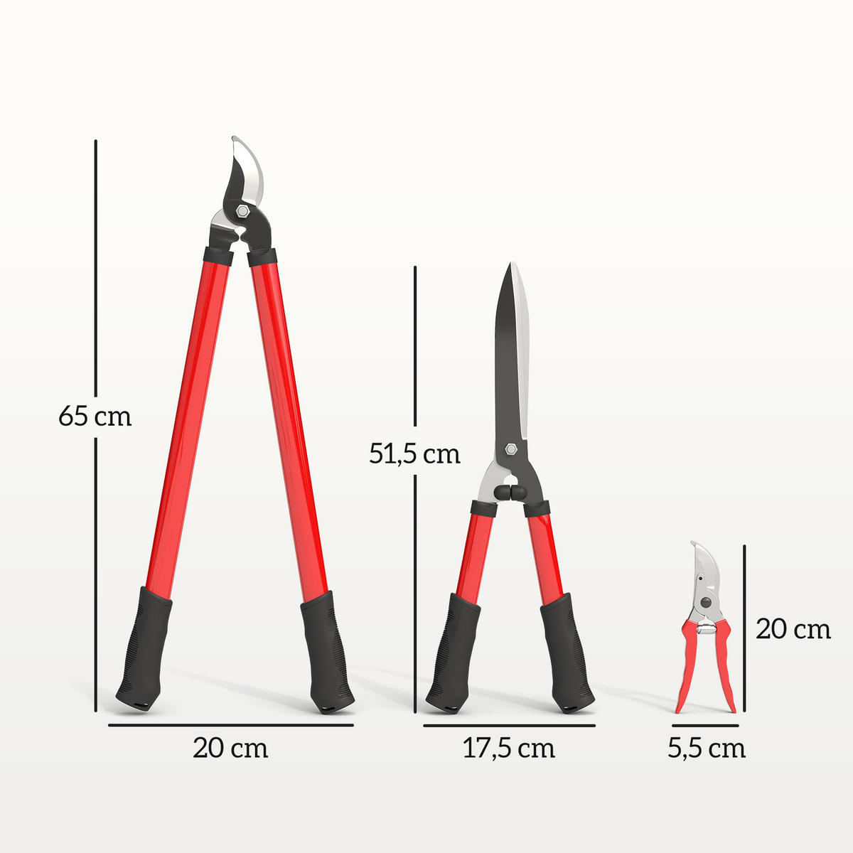 GARTENSCHERENSET 3-teilig aus Metall, Kunststoff Rot - Rot, Metall (20/2.4/65cm) - Outsunny