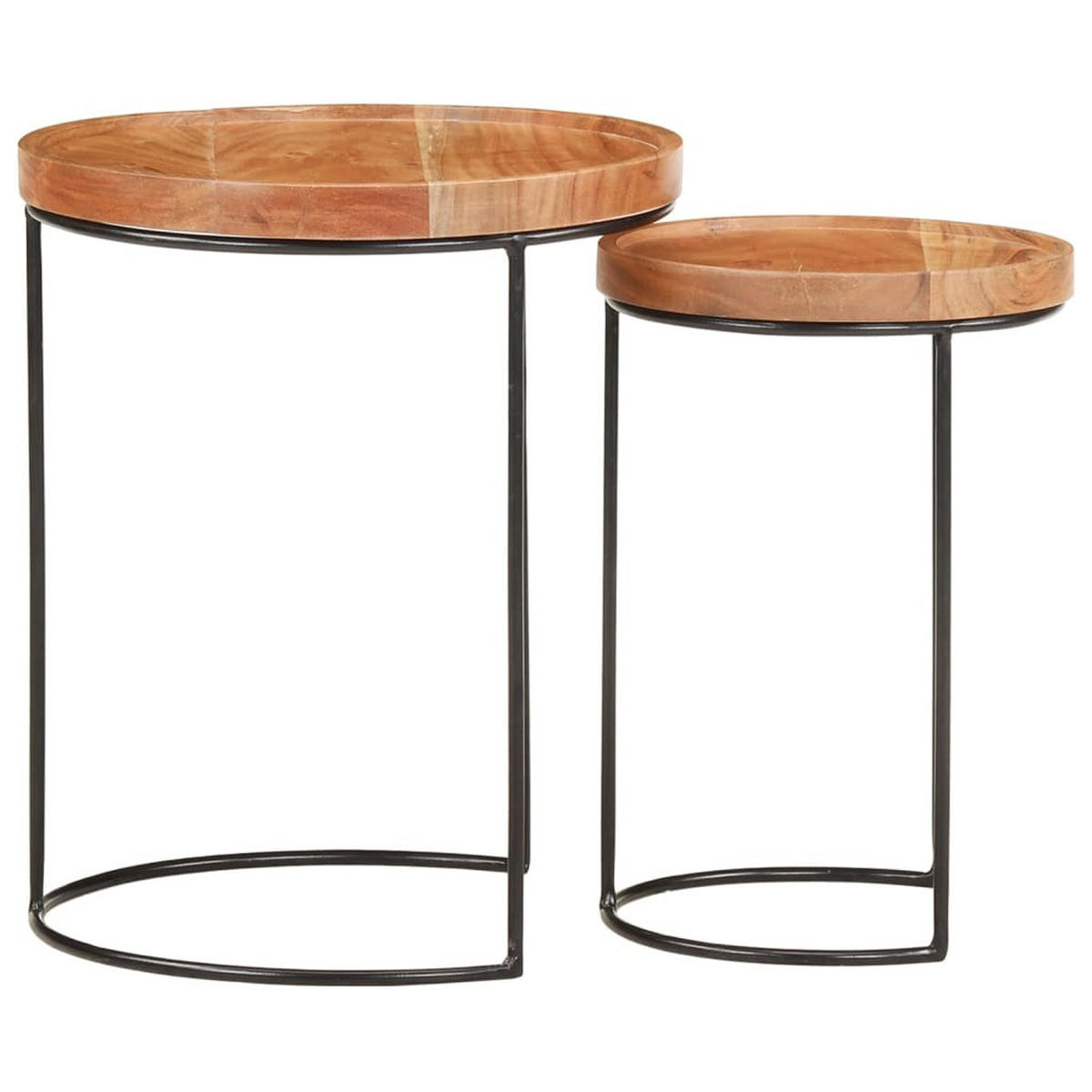 2-TLG. Couchtisch-Set Massivholz Akazie und Stahl - Braun, Holz (36/36/42cm) - furnicato