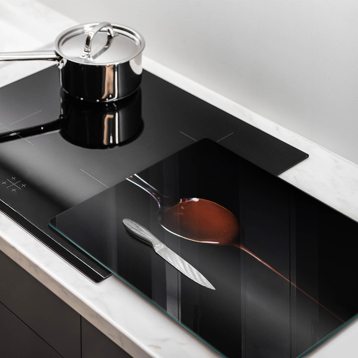 GLASPLATTE 40x52 cm Löffel mit Schokolade - Hellbraun, Glas (40/52cm) - Wallfluent