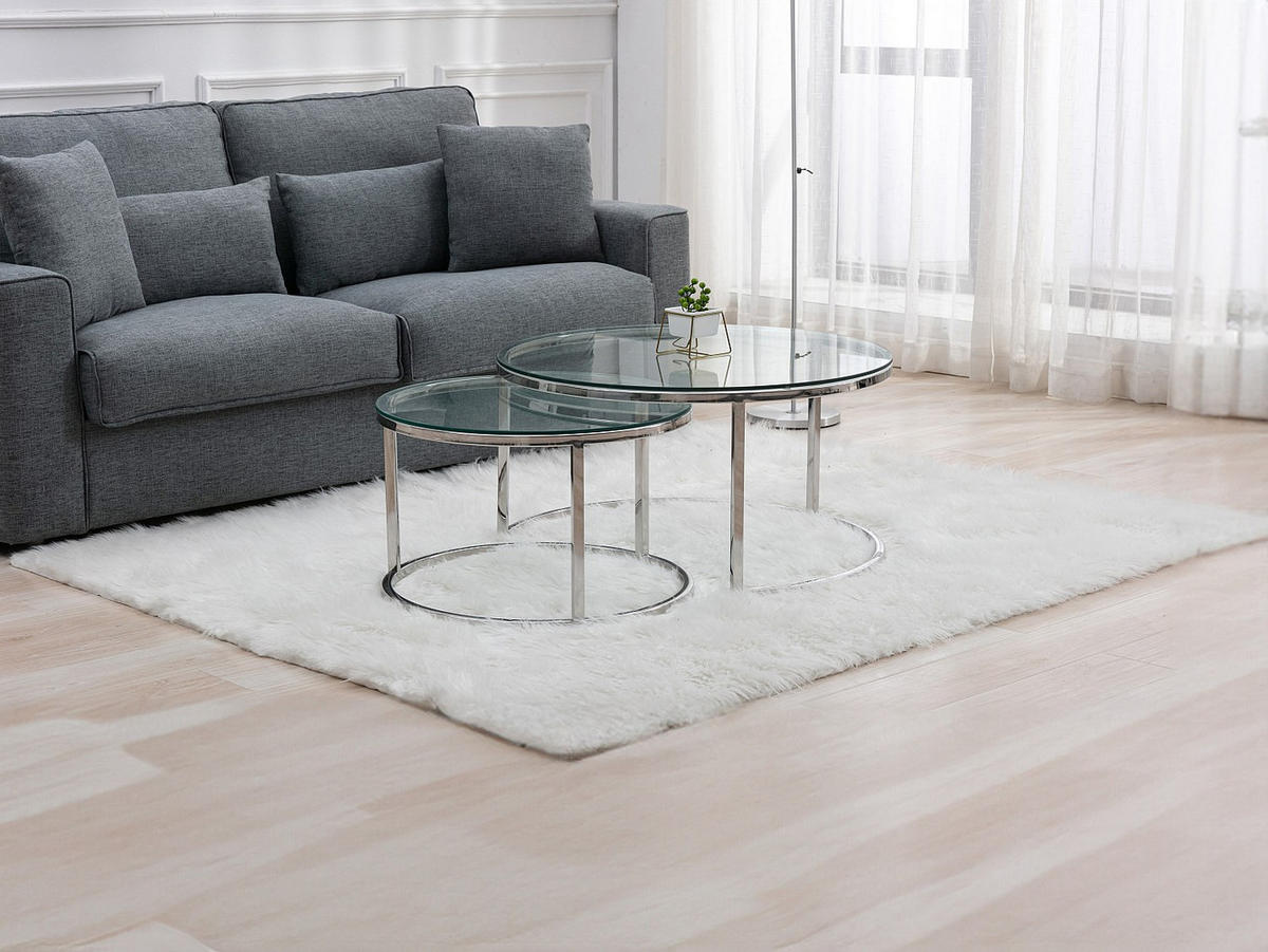 COUCHTISCH 2er-Set aus gehärtetem Glas & Edelstahl - Silberfarben - MAEVANE II - Transparent/Silberfarben, Metall (80/80/42cm) - Pascal Morabito