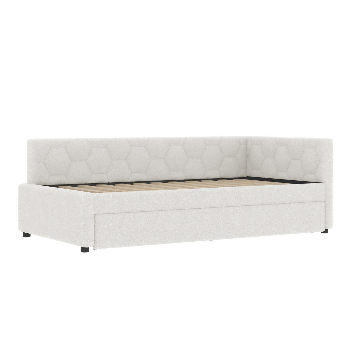 POLSTERBETT 90/200 cm Weiß aus Boucle mit Ausziehbett - Weiß, Textil (90/200cm) - OKMYHOME
