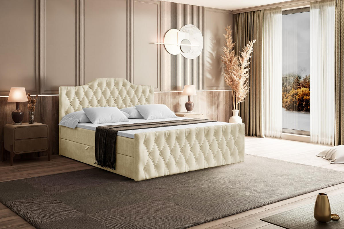 AMERICKÁ postel VILA-1-Z – 200 x 200 cm – H4 – béžová - béžová, kompozitní dřevo (200/200cm) - ALTDECOR