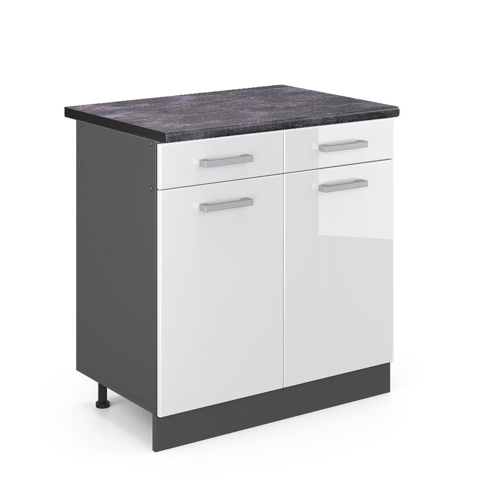 KÜCHENUNTERSCHRANK R-Line Weiß Hochglanz 80 cm, AP Anthrazit - Weiß Hochglanz/Anthrazit, Holzwerkstoff (80/81.6/60cm) - Vicco