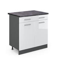 KÜCHENUNTERSCHRANK R-Line Weiß Hochglanz 80 cm, AP Anthrazit - Weiß Hochglanz/Anthrazit, Holzwerkstoff (80/81.6/60cm) - Vicco