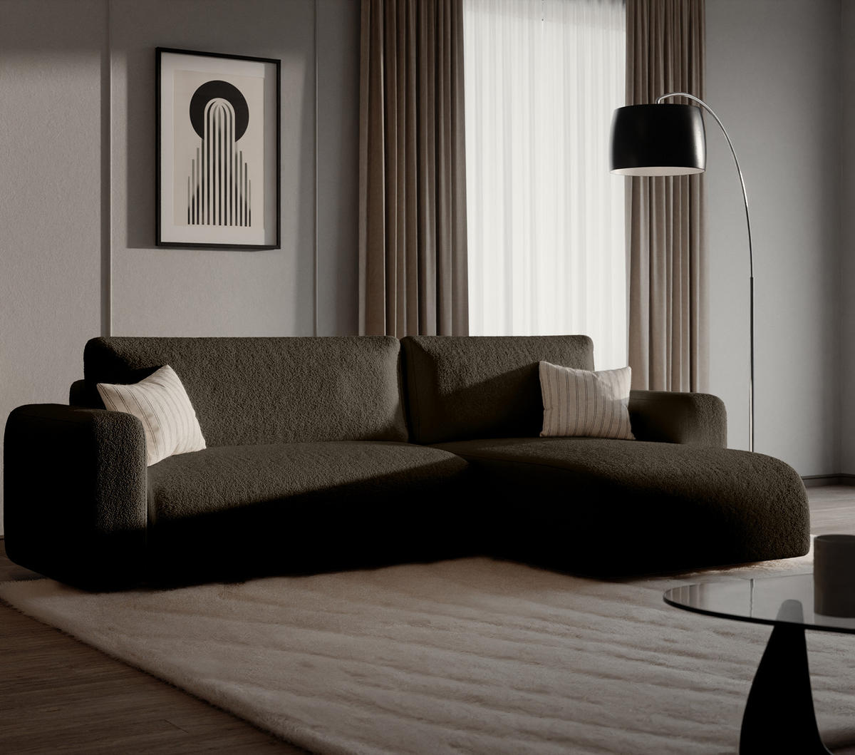 ECKSOFA TALW L mit Schlaffunktion, Dunkelbraun - Dunkelbraun, Textil (294/185cm) - Fedve