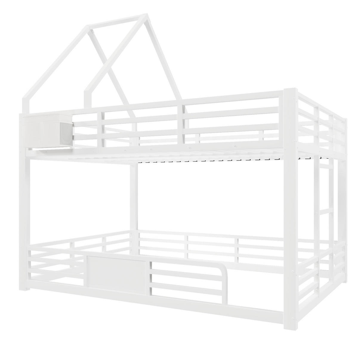 ETAGENBETT Metall & MDF 140x200 cm Weiß mit LED-Beleuchtung, Hausbett-Design und Stofftaschen - Weiß, Metall (140/200cm) - Modfu