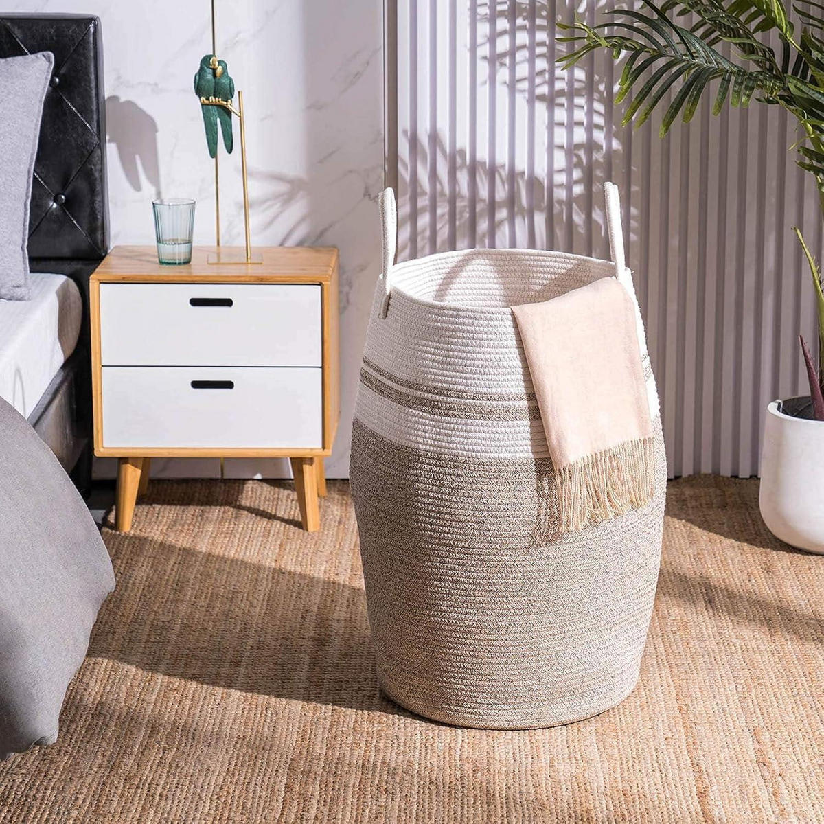 WÄSCHEKORB geflochten Baumwolle Braun Streifen 105L - Multicolor, Textil (38/50/38cm)