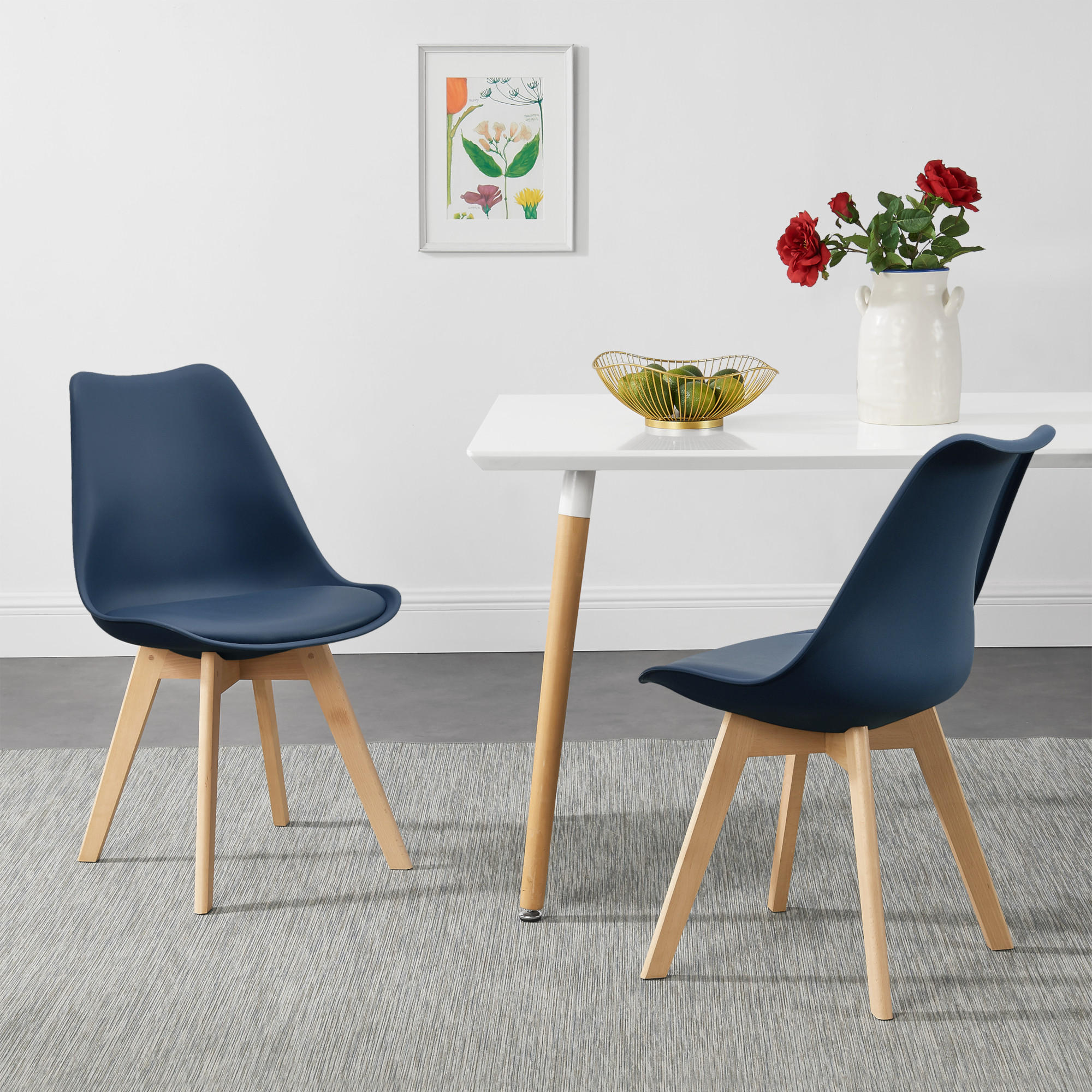 ESSZIMMERSTUHL-SET 2 TLG. Fläten - Blau, Leder (49/81/57cm) - [en.casa]