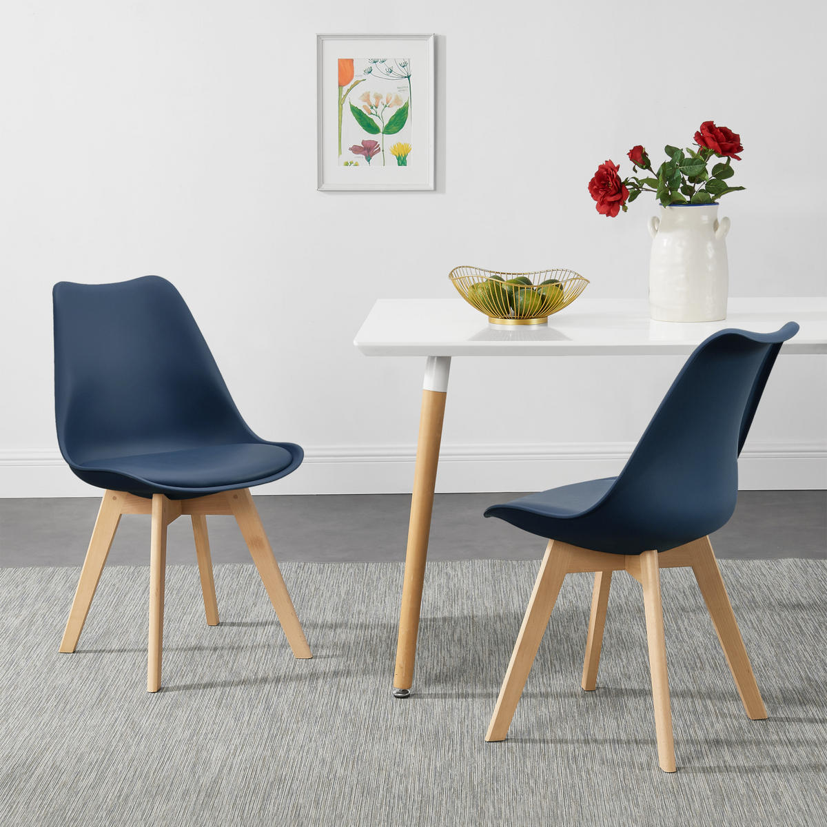 ESSZIMMERSTUHL-SET 6 TLG. Fläten - Blau, Leder (49/81/57cm) - [en.casa]