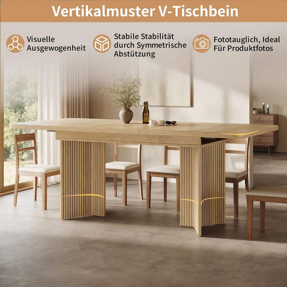 ESSTISCH ausziehbarer Naturholz + Walnuss mit Stauraum und integrierten Fächern 130-160/80/75.5 cm - Naturfarben, Holz/Holzwerkstoff (120/80/76.1cm) - Oxeza