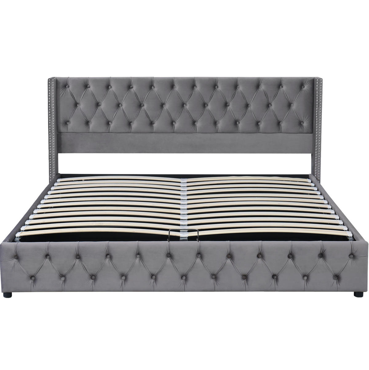 POLSTERBETT mit Bettkasten 160x200 cm Samt Grey - Grau, Metall (160/200cm) - Meubliv