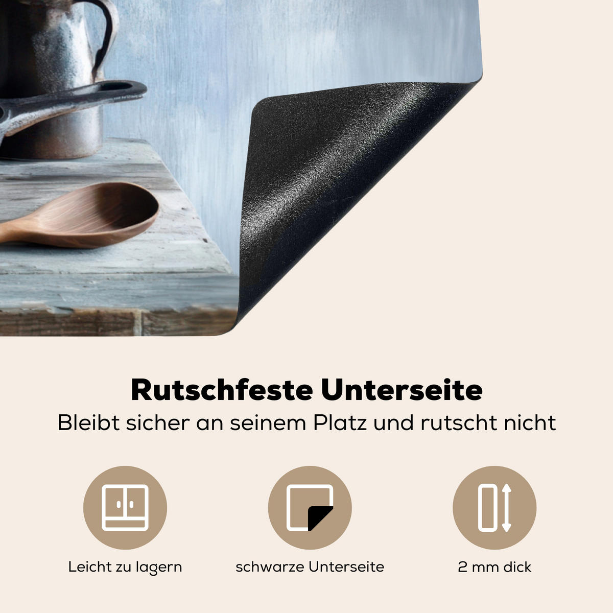 HERDABDECKPLATTE Stilleben - Kräuter - Rustikal Ceranfeldabdeckung 90x52 cm - Blaugrau, Kunststoff (90/52/0.2cm) - MuchoWow
