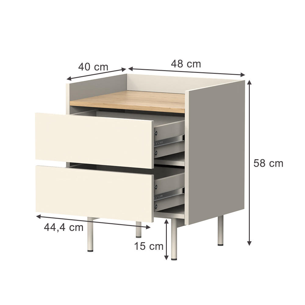 NACHTTISCH Velina Creme 48 x 58 cm mit 2 Schubladen - Eichefarben/Creme, Holzwerkstoff (48/58/40cm) - Vicco
