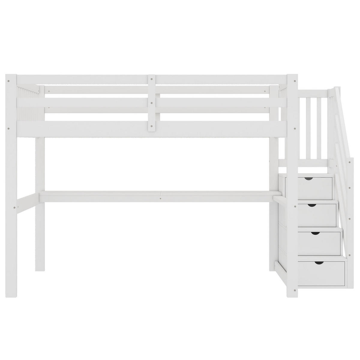 HOCHBETT 140/200 cm in Weiß – aus Kiefernholz mit Schreibtisch und Stauraum - Weiß, Holz (140/200cm) - BEAOK