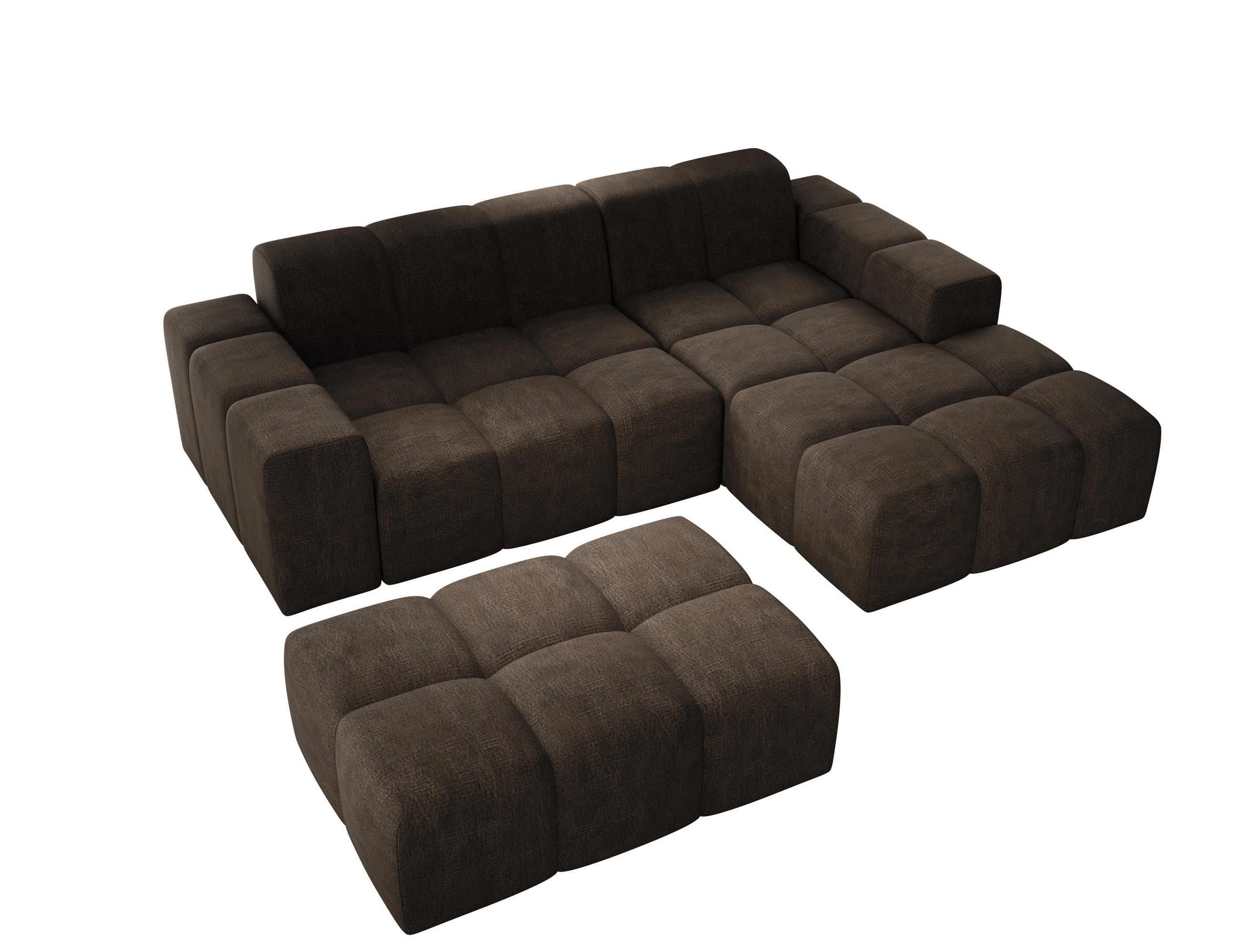 ECKSOFA Fogo mit Hocker, Couch L-Form, Sofa Rechts, Veloursstoff, 245x68x180 cm, Braun - Braun, Holz/Textil (245/180cm) - PROMETO Möbel