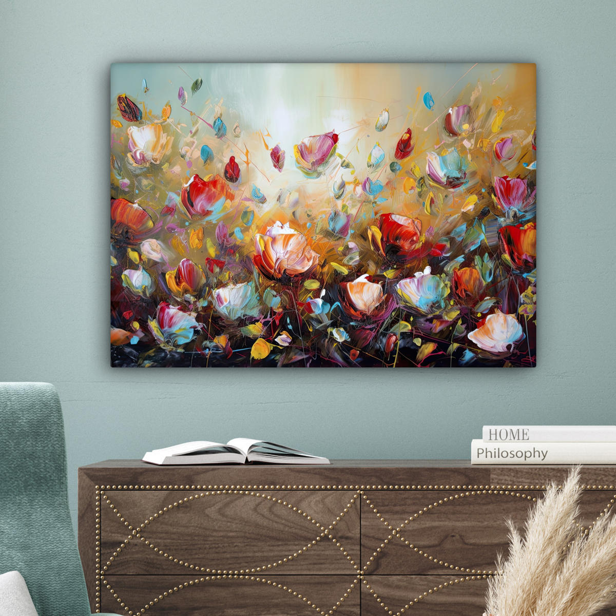 LEINWANDBILD Blumen - Kunst - Natur - Ölgemälde Wandbilder 80x60 cm - Multicolor, Textil (80/60cm) - MuchoWow