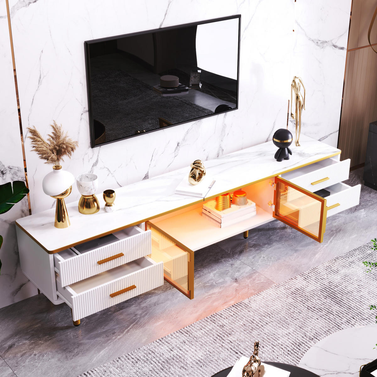 TV-ELEMENT mit 4 Schubladen und LED 170 x 37 x 47,5 cm Weiß - Weiß, Holzwerkstoff (37/47.5/170cm) - Beauniv