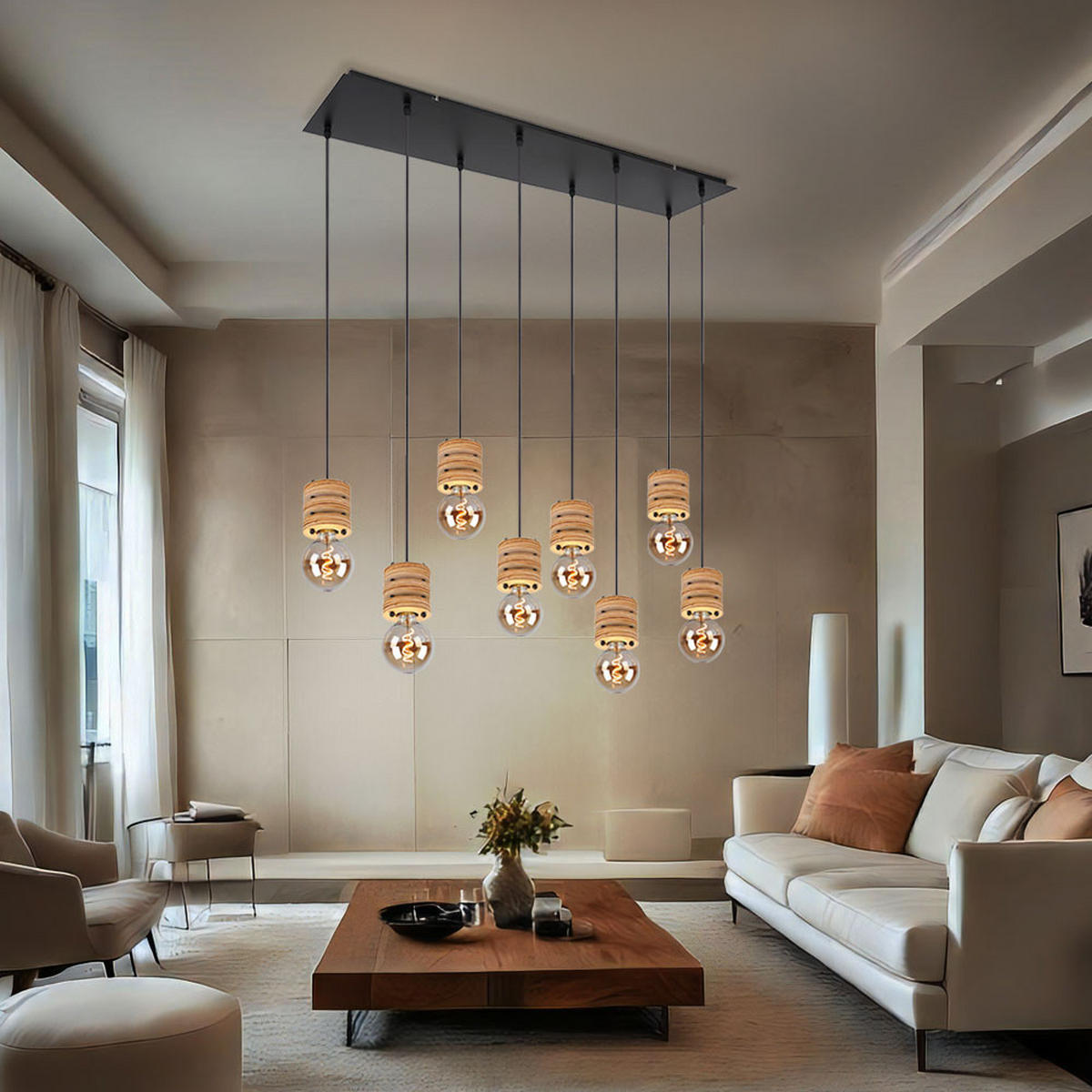 HÄNGELEUCHTE Metall Holzoptik Schwarz - Schwarz, Metall (98/24/120cm) - Globo Lighting