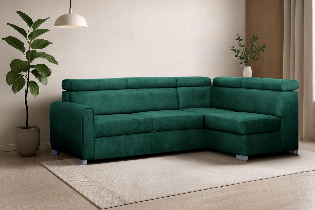 ECKSOFA Covo Grün, mit Schlaffunktion, rechte seite - Grün, Holzwerkstoff (253/156cm) - Bettso