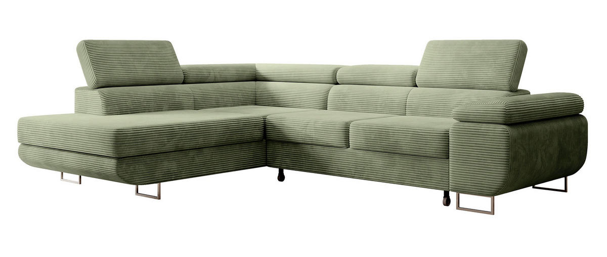 ECKSOFA Stevil Salbeigrün Cordbezug - Salbeigrün/Silberfarben, Textil/Metall (275/203cm) - Selsey