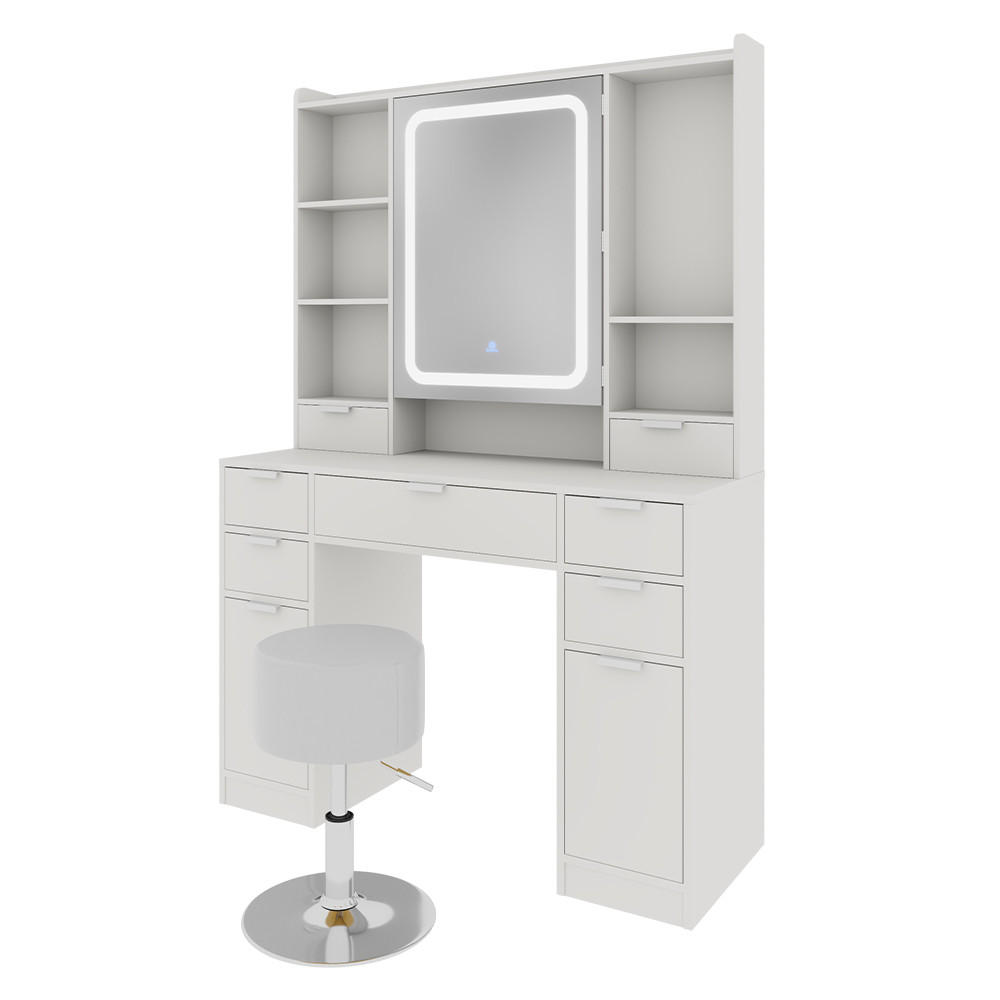 SCHMINKTISCH Solea Weiß 105 cm mit LED-Spiegel und Hocker - Weiß, Holzwerkstoff (105/156/40cm) - Vicco