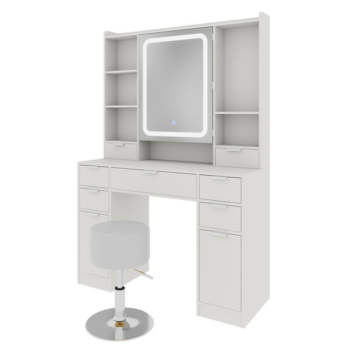 SCHMINKTISCH Solea Weiß 105 cm mit LED-Spiegel und Hocker - Weiß, Holzwerkstoff (105/156/40cm) - Vicco