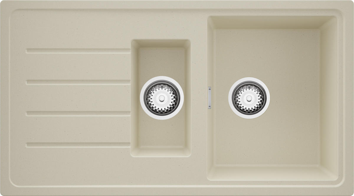 SPÜLBECKEN Kopenhagen Duo, 2-er set Beige 90/50 cm 1,5 Becken + Ablauf-Set ab 60er Unterschrank - Chromfarben/Beige, Kunststoff (90/19/50cm) - Primagran