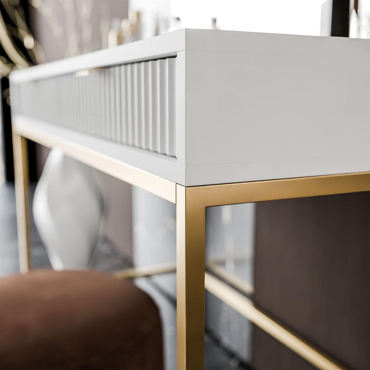 SCHMINKTISCH MIT SPIEGEL CORTADO ELITE GOLD WEISS - Weiß, Holzwerkstoff (104/78/50cm) - Lookway