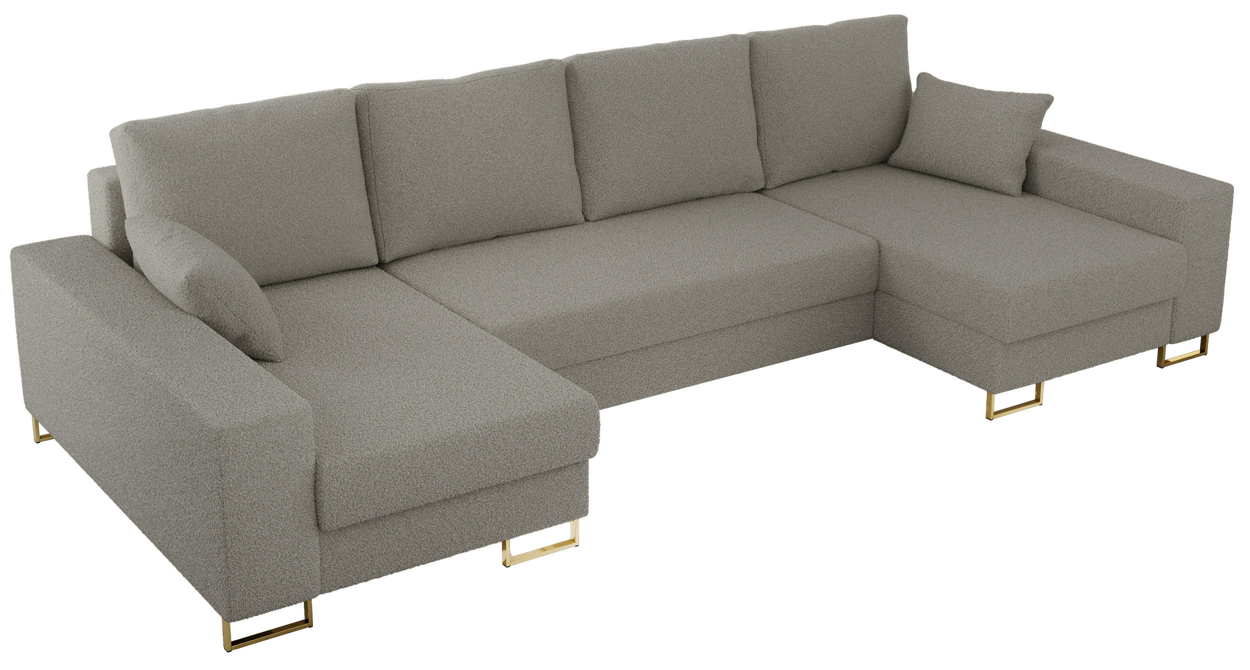 WOHNLANDSCHAFT DORIAN U Bouclé Hellgrau - Goldfarben/Hellgrau, Textil/Metall (312/95/138cm) - MKS