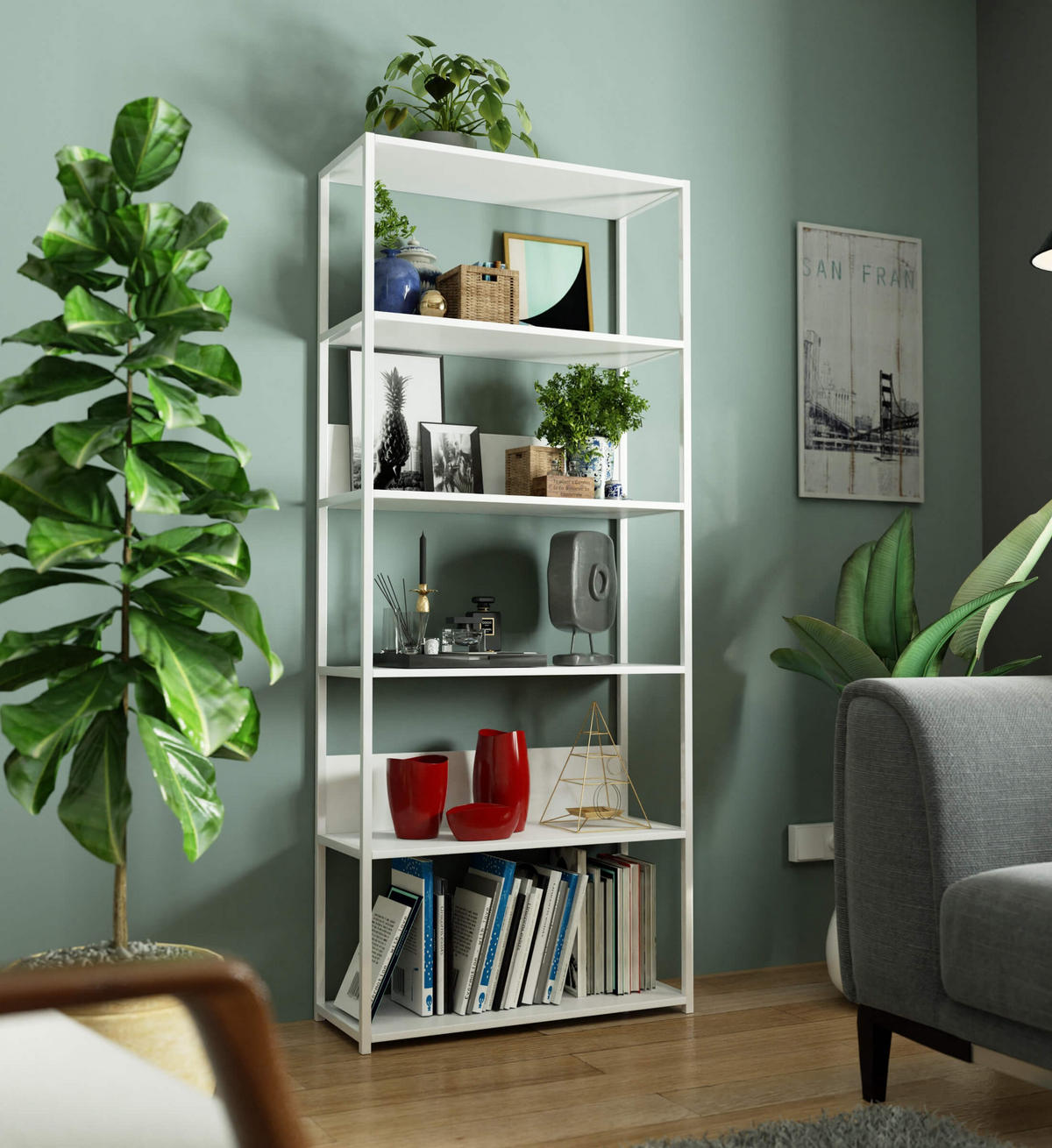 LOFT-REGAL Weiß 80x192x32 cm - Weiß, Holzwerkstoff/Metall (80/192/32cm) - Akord