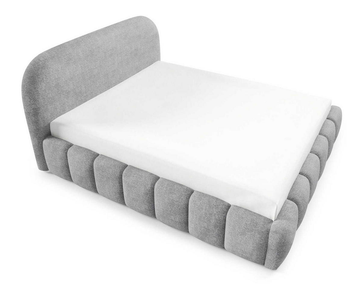 POLSTERBETT 140x200 Noemi, runde Kopfteil, Bettkasten, Samtstoff, Hellgrau - Hellgrau, Holz/Textil (140/200cm) - Emporius