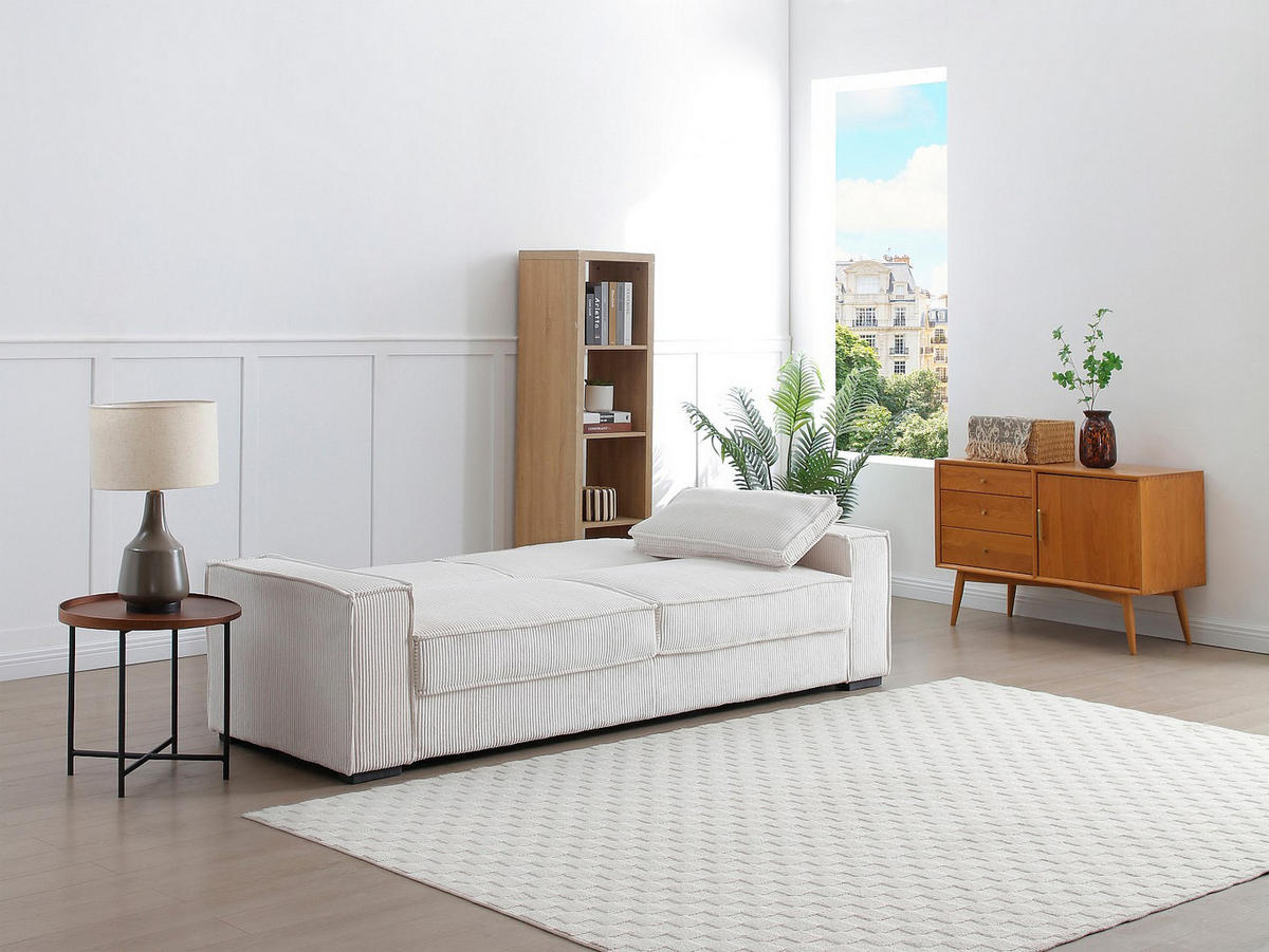 SCHLAFSOFA - 3 Personen - Samt - Beige - Beige, Textil (230/90/95cm) - Vente-Unique