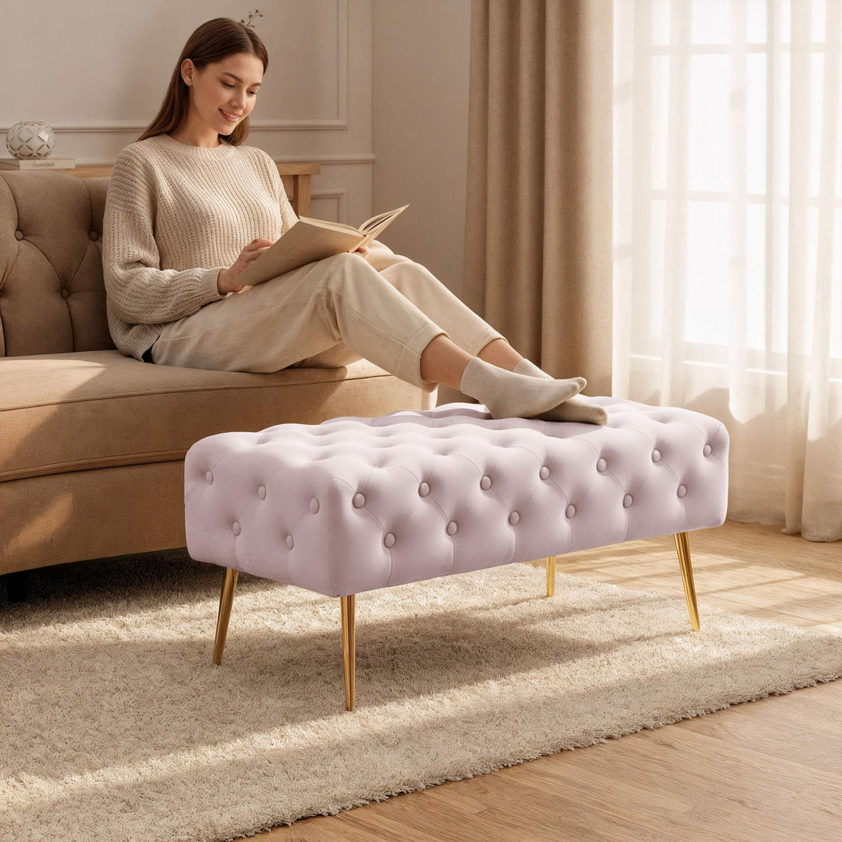 SITZHOCKER MONACO, Rosa, T100xB41xH42 - Pink, Holz (41/42/100cm) - Milordbikes