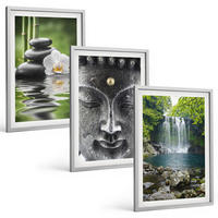 BILDER SET 3er Set - 40x60 cm Silberner Rahmen - Harmoniesteine Wasser Buddha - Silberfarben, Kunststoff (40/60cm) - TULUP