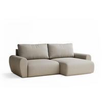 ECKSOFA MIT SCHLAFFUNKTION Numba Beige Webstoff - Beige/Schwarz, Holz/Holzwerkstoff (253/153cm) - Maison de Reve