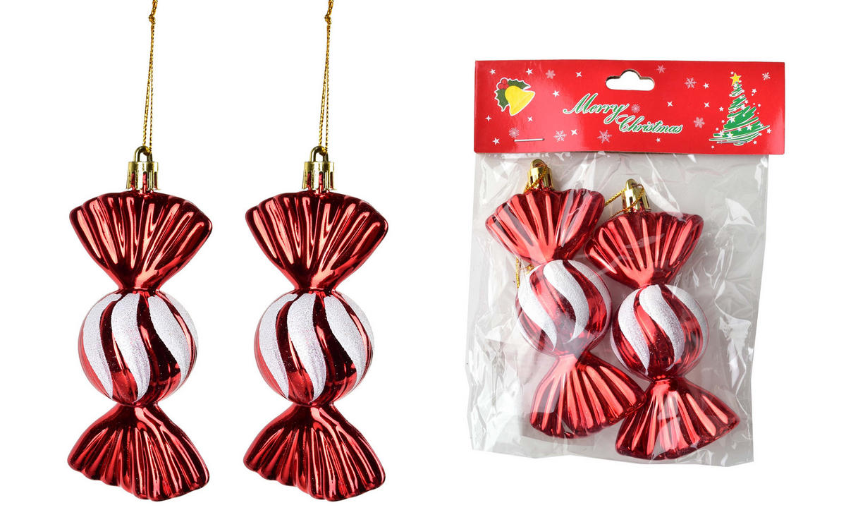 CHRISTBAUMANHÄNGER Santa Lila 2er Set Rot 4x4x11 cm Kunststoff - Rot, Kunststoff (4/11/4cm) - Mondex