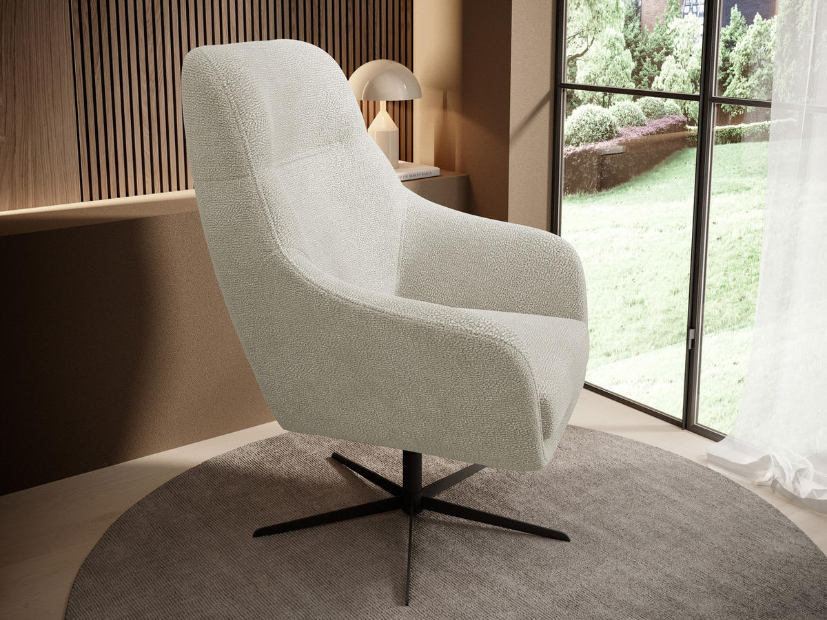 RELAXSESSEL Collection Drehstuhl CUBO – komfortabel, drehbar, modernes Design, 76x97x76 cm, Farbe - Creme/Schwarz, Holz/Textil (76/97/76cm) - DomoHome