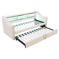 AUSZIEHBETT 90/180/190 cm DE-01942, in Beige, mit LED, USB und Staufach - Beige, Holzwerkstoff/Metall (90/190cm) - ComfortXL