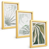 BILDER SET 3er Set - 20x30 cm Goldrahmen - Blätter von Pflanzen in Grün und Grau - Goldfarben, Kunststoff (20/30cm) - TULUP