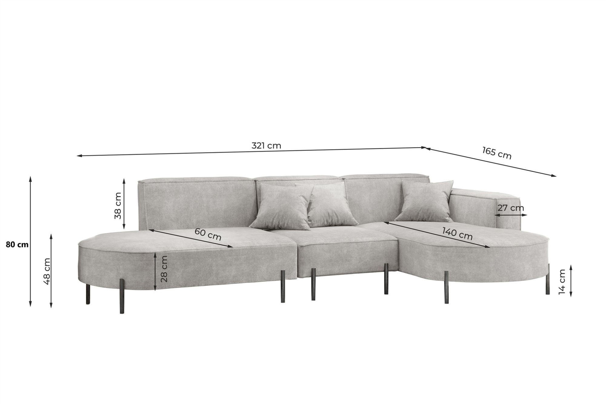 Thumbnail - Fun Möbel Ecksofa, Grau, Textil, Ottomane links, 321x165 cm, Wohnzimmer, Sofas & Couches, Wohnlandschaften, Ecksofas