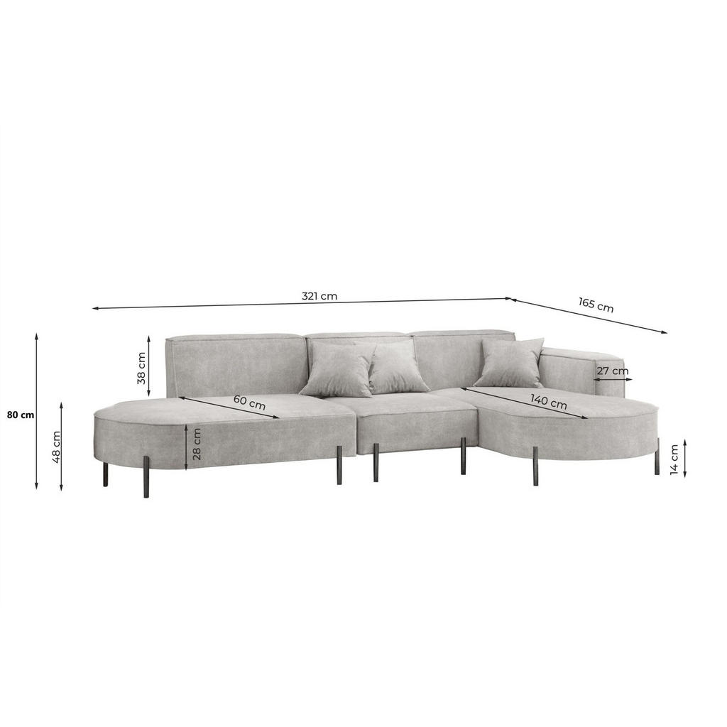 Thumbnail - Fun Möbel Ecksofa, Kupfer, Textil, Ottomane rechts, 321x165 cm, Wohnzimmer, Sofas & Couches, Wohnlandschaften, Ecksofas