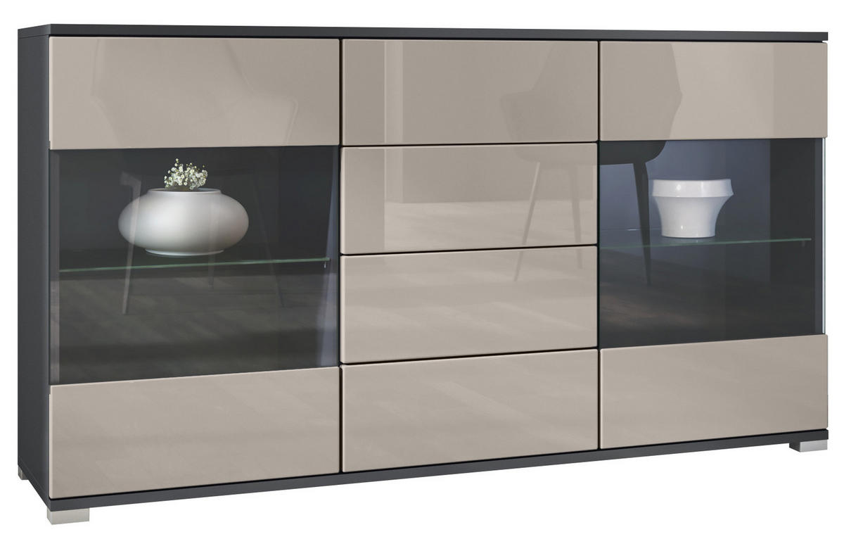 SIDEBOARD Bari Sandgrau Hochglanz - Sandfarben, Holzwerkstoff (138.5/75.5/35cm) - Vladon