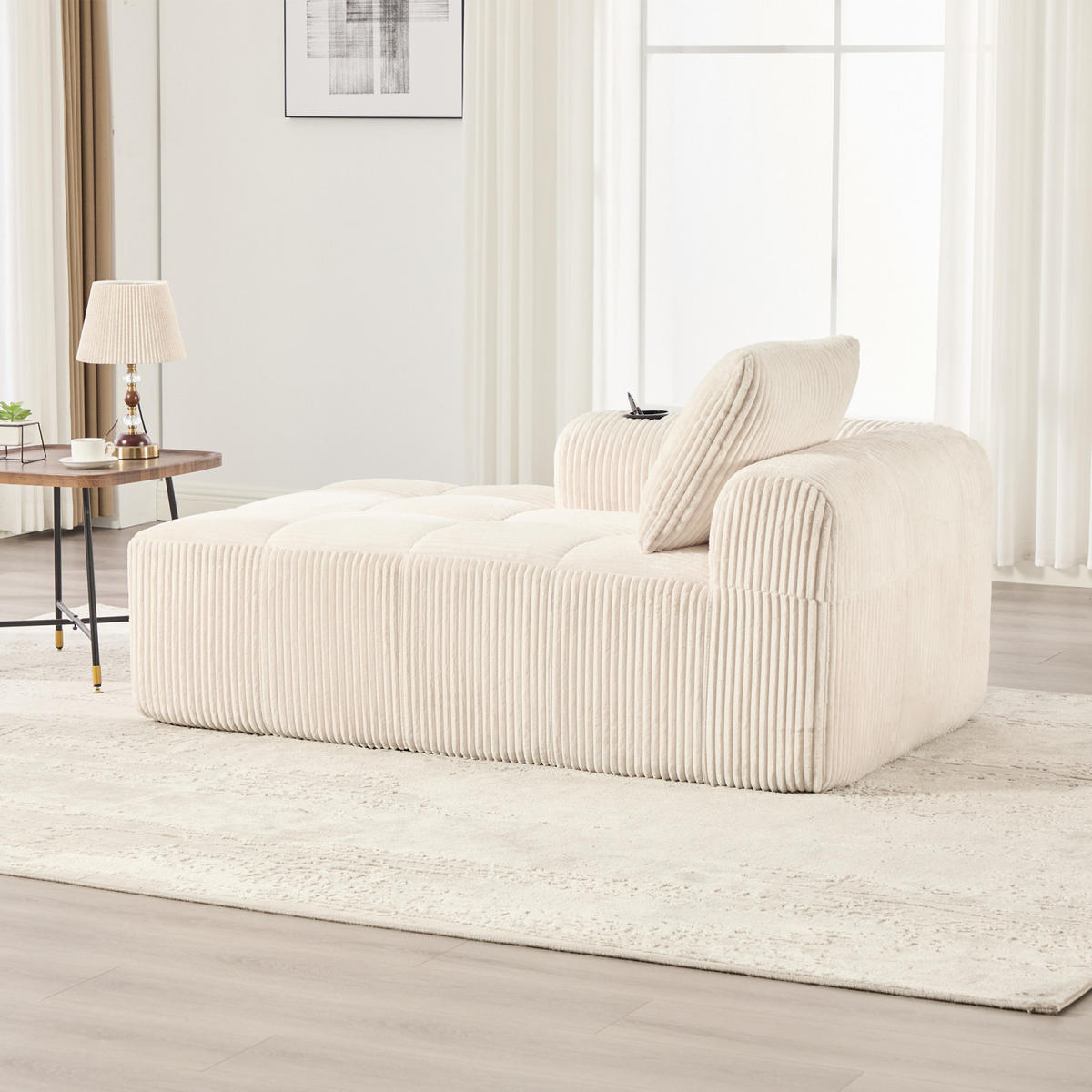 SOFA Beige, Relaxsessel Cord mit Getränkehalter und Seitentasche, ohne Montage - Beige, Textil (158/61/93cm) - PARAFTA HOME