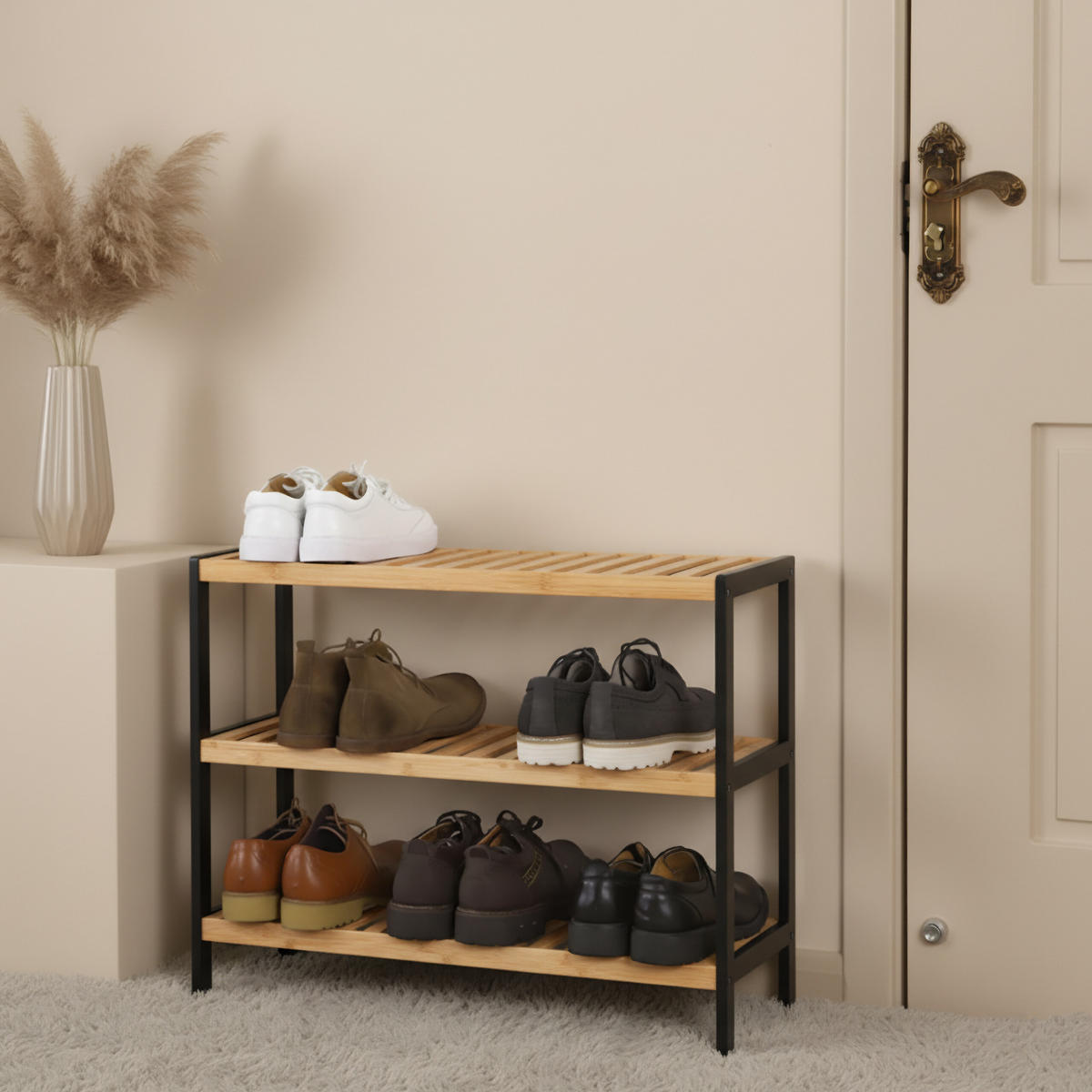 SCHUHREGAL - Schwarz, Holz (70/55/26cm) - Relaxdays