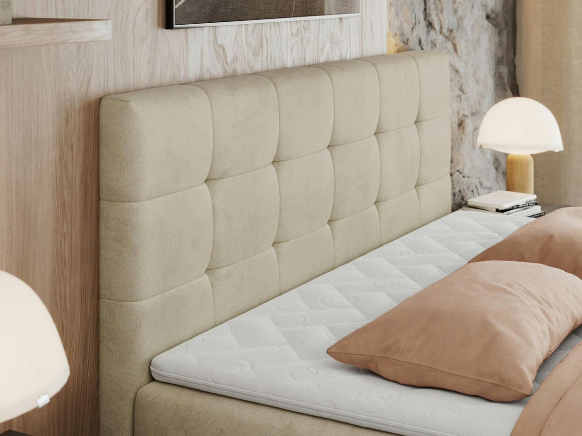 BOXBETT CENTO 160/200 Beige Velvet - H4 - Beige, Holz/Textil (160/200cm) - MKS