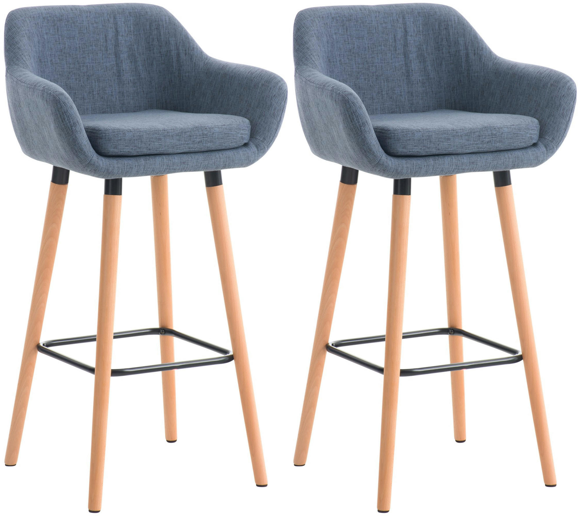 BARHOCKER 2er Set Stoff blau - Blau/Eukalyptusholzfarben, Holz/Textil (55/99/46cm) - CLP