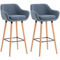 BARHOCKER 2er-Set mit Lehne Blau VILO Stoffbezug 99x55x46 cm - Blau, Holz/Textil (55/99/46cm) - DELUKE
