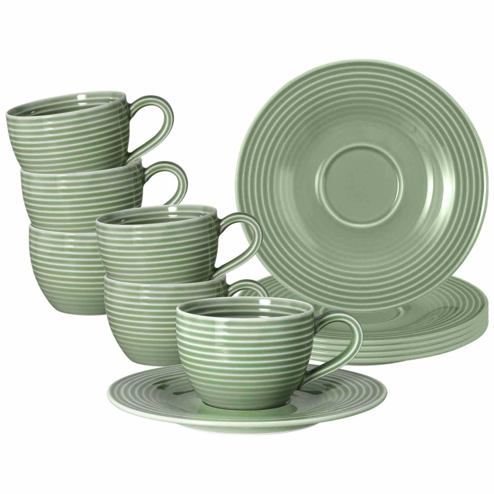 ESPRESSOTASSEN MIT UNTERTASSEN Beat Color Glaze Salbeigrün 100 ml 6er Set - Grün, Keramik (13.7/6.3/13.7cm) - Seltmann Weiden